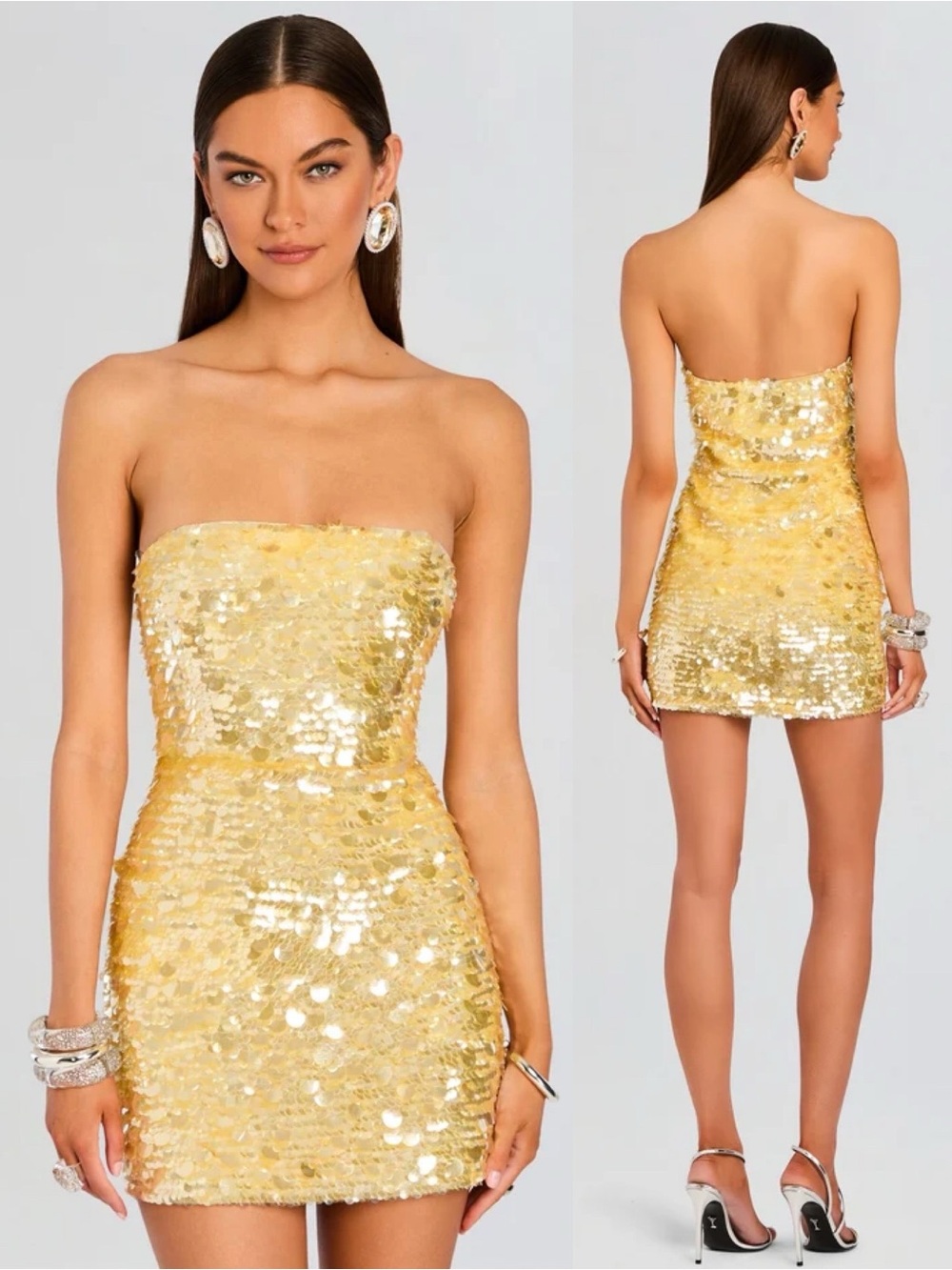 Retrofete Nolia Sequin Strapless Mini Dress Yuzu Yellow NEW with tags
